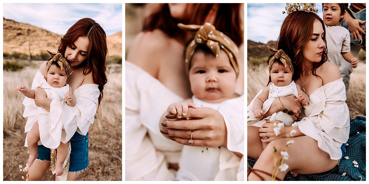 Mom holds baby girl for their family lifestyle photoshoot by MacKenzie Pudenz Photography.