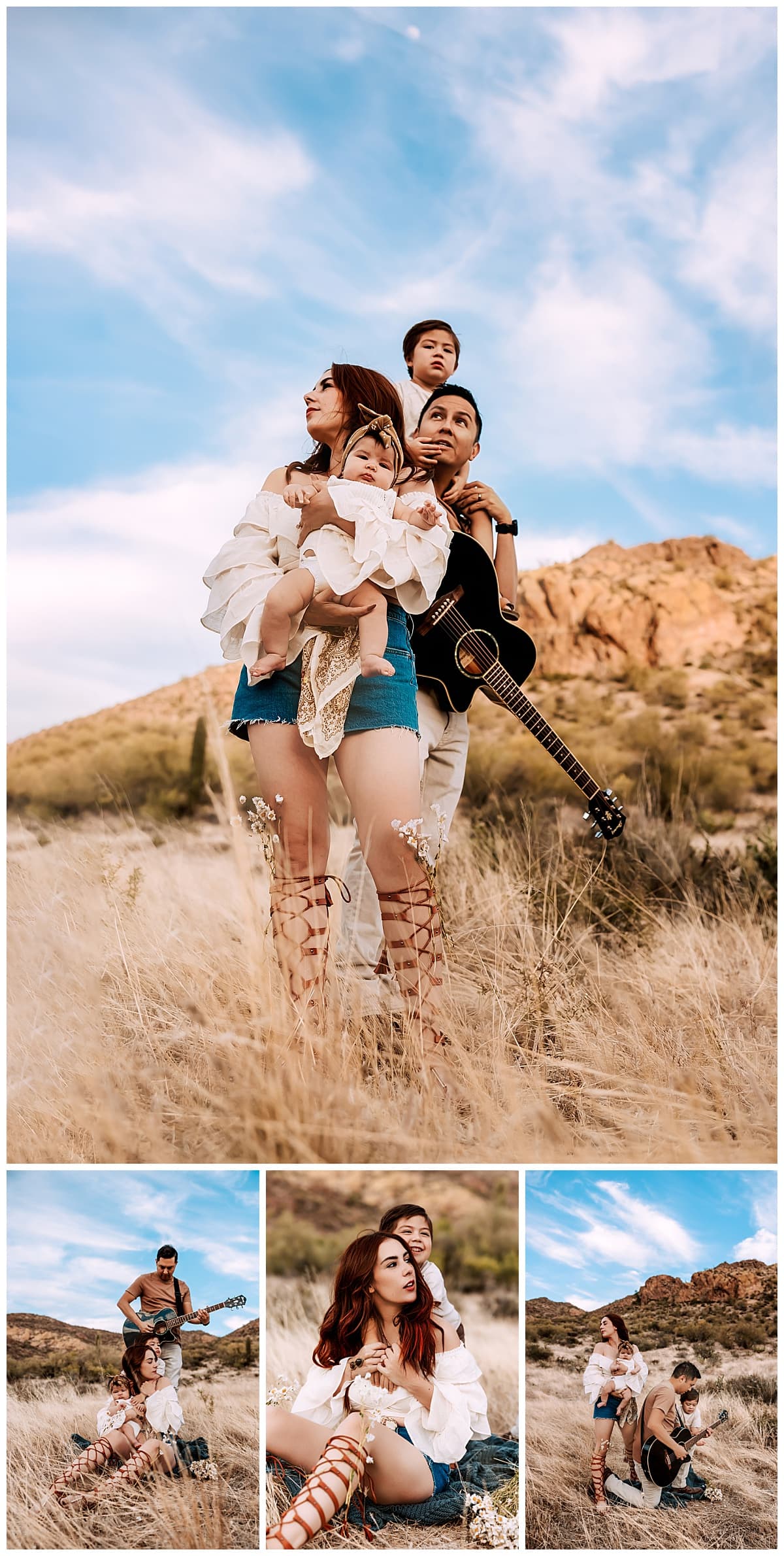 Family of four looks to the sky for their family lifestyle portraits by MacKenzie Pudenz Photography.