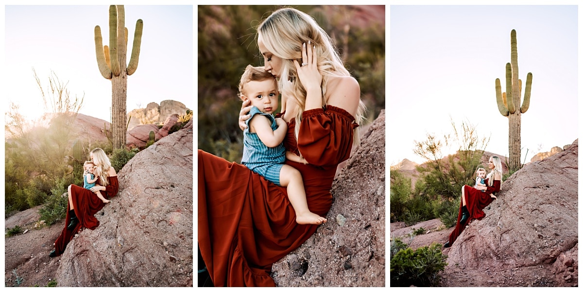 Son sits in mom's lap for family photos in Mesa, Arizona by MacKenzie Pudenz Photography. 
