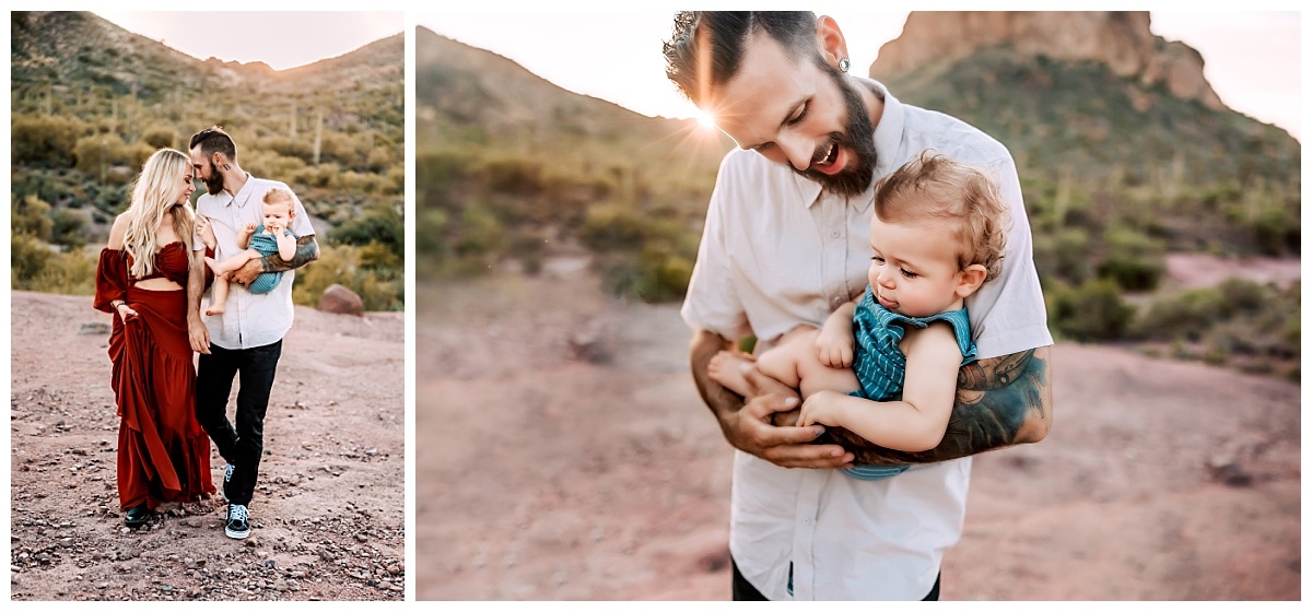 Dad holds little boy in his arms for family photography in Mesa, Arizona by MacKenzie Pudenz Photography. 