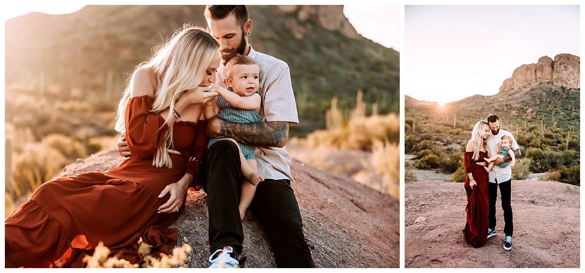 Mom kisses baby boy's hand for family session in Mesa, Arizona by MacKenzie Pudenz Photography. 